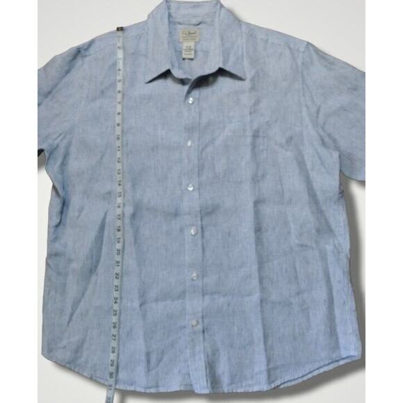 L.L. Bean Linen Shirt, Slightly Fitted Short-Sleeve Button Up Blue Stripe Sz XL - Picture 6 of 6